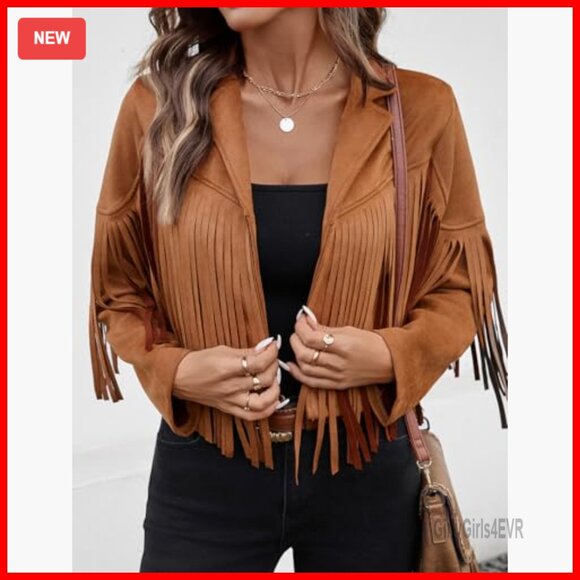 Faux Suede Cropped Jacket with Fringe Tassels and Lining - Picture 5 of 7